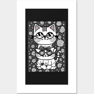 Beautiful Black and White Cat Illustration - Modern Art Posters and Art